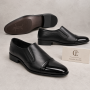 Pantofi barbati negri din piele naturala fara siret cu varf lacuit 818MODN
